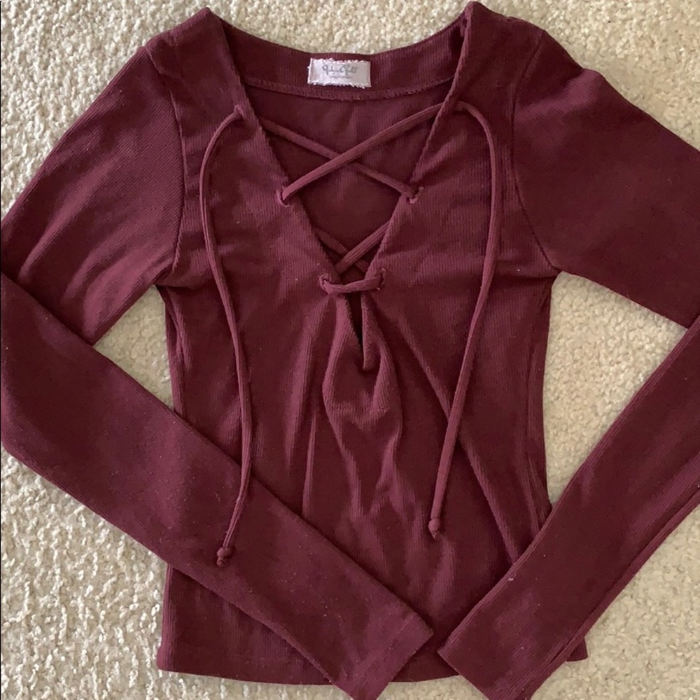 Brandy Melville Lace Up Ribbed Long Sleeve Top